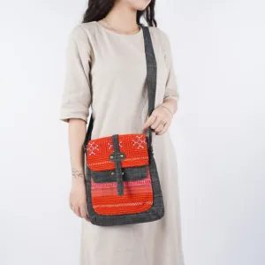 brocade crossbody bag with copper button tct212, thick and sturdy material, spacious bag shape, can hold many items