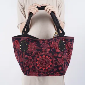 túi xách thổ cẩm size m, nghệ thuật batik tct55, vải nhuộm chàm vẽ sáp ong, họa tiết độc đáo, túi form rộng, đựng được nhiều đồ