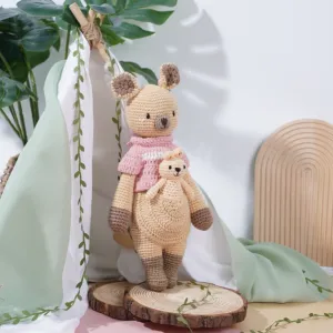 crochet stuffed standing kangaroo mommy and baby, large size, woolen kangaroo plush keychain, woolen toy kangaroo, kangaroo made of wool