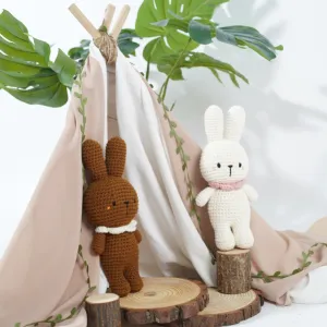 white & brown crochet stuffed rabbit, crocheted rabbit stuffed animal, rabbit plush toy, cute toy, baby birthday gift