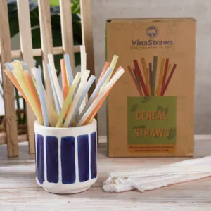 box of 100 colorful cereal straws, 0.6cm diameter, 20cm long, naturally biodegradable, environmentally friendly