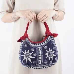 small rabbit ears handbag, h'mong batik fabric tct217, naturally dyed ethnic fabric, hand-drawn bee wax patterns, cute accent for outfits