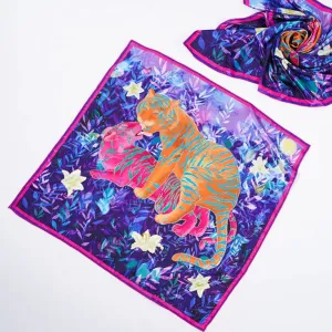 khăn lụa satin con hổ, khăn choàng thiết kế, bức tranh đầy màu sắc thể loại digital painting, khăn in bằng công nghệ in ấn cao cấp, thiết kế, hồng phước artist, chus