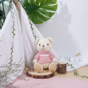 crochet stuffed playful lizzie bear, woolen toy for kids, bear wearing clothes, handmade woolen toy, gift for kids