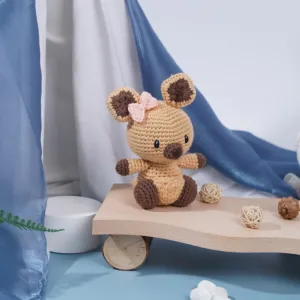 kangaroo len dễ thương dáng ngồi, kangaroo con có nơ ngồi, gấu bông, thú nhồi bông, đồ chơi handmade cao cấp, đồ chơi thú len