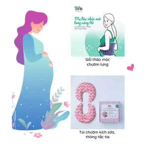 set gối thảo mộc mẹ bầu, tặng kèm sách bác sĩ huyên thảo, túi chườm bầu ngực, gối chườm lưng bụng, túi chườm thảo mộc