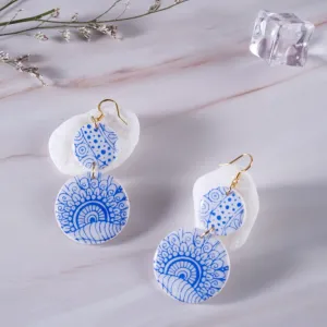 the ceramics clay earrings, characteristic white background of thanh hoa porcelain, ladylike style, luxurious and noble