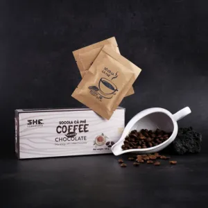 coffee chocolate powder, box of 10 packs, rich flavor of coffee and chocolate, helps enhance alertness, convenient box of 10 packets
