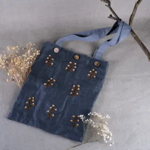 túi tote thêu tay linen “wild flower” họa tiết hoang dã, túi xanh chất vải linen, túi đựng đồ tiện lợi, thiết kế, tạp hóa ú, chus