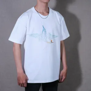 áo thun lạnh hình thiên nga thêu thủ công, áo thun cotton, áo thun ngắn tay, áo thêu thiên nga thủ công