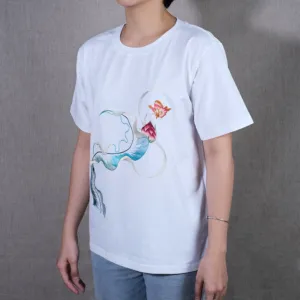 night' hand-embroidery t-shirt, cotton t-shirt, gift for mom, patterned embroidered t-shirt, short-sleeved embroidered t-shirt