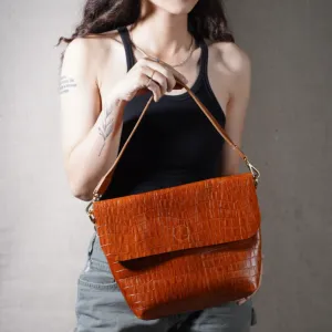 coffee brown leather crossbody bag, crafted from premium full grain leather, large bag design, delicate style