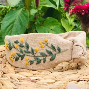 băng đô linen họa tiết thêu tay, vẻ đẹp dịu dàng và mộc mạc, hoạ tiết hoa lá, quà tặng cho cô nàng nữ tính