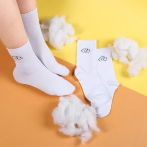 white socks with cloud logo, high white socks, plain socks with cloud logo, thin breathable white socks, basic high white socks