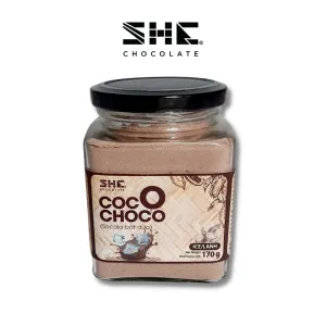 170g coconut chocolate powder, glass jar, sweet and slightly bitter chocolate flavor, creamy coconut milk flavor, versatile for cooking