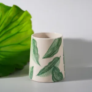 leaf ceramic cupl, fresh leaf pattern, simple and rustic design, high-quality bat trang ceramic, high-quality vietnamese product