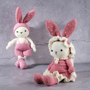 vintage bunny crochet stuffed, pink bunny plush, hand-knitted rabbit plush toy, cute birthday gift, gift for girls