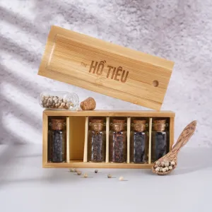 basic bamboo box signature pepper gift set, set of 6 pepper flavors, pepper gift box, pepper product, high-quality pepper