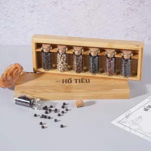 set quà hạt tiêu hộp tre premium, bộ quà tặng thực phẩm, set quà tặng premium, set quà tặng mẹ, gia vị cho sức khỏe