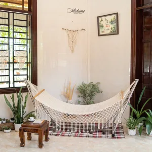 macrame hammock, high durability, supports heavy weight, easy to clean, frameless design, space decor, handcrafted product