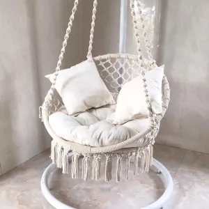 macrame hammock swing chair, elegant design, high weight capacity, high durability, frameless iron, comfortable