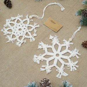 macrame snowflake, set of 2, made from natural cotton fiber, colorfast, decorative accessories, handcrafted product