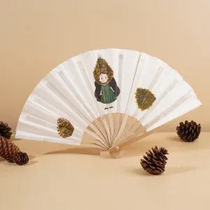 pine cone dó paper fan, adorable hand-drawn illustrations, environmentally friendly material, traditional dó paper, vietnamese product