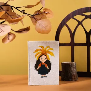 wild sunflower dó paper notebook, lovely doll accent, meticulous hand-painted patterns, simple design, traditional dó paper notebook