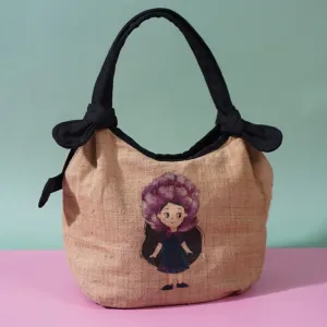 hana in artichoke outfit, hand-drawn fabric bag, soft and lightweight fabric, exclusive patterns, high durability, impressive design