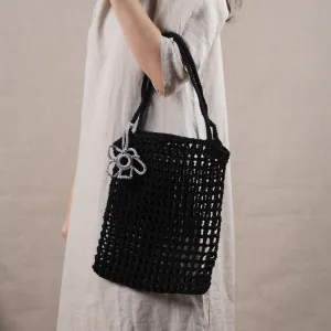 túi tote len camellia dạng lưới, chất vải canvas và cotton, họa tiết bông hoa đáng yêu, độ bền lâu dài, nghệ nhân, thom living, chus