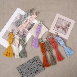 iris macrame keychain, charming handmade keychain, woven fiber material, sturdy and unique handmade accessory
