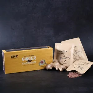 ginger chocolate powder, box of 10 packs, made from pure chocolate and natural ginger, sweet and nutritious flavor, easy to prepare