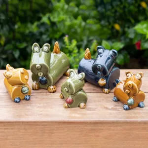 bộ tượng gia đình chó bằng gốm, hceramic, chus