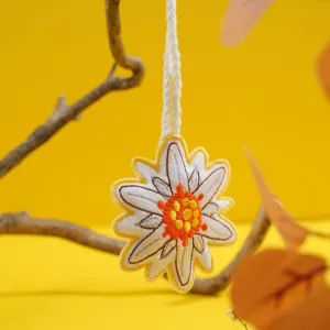 edelweiss flower bag charm, bag decoration accessories, charming accent, meaningful patterns, handmade charm