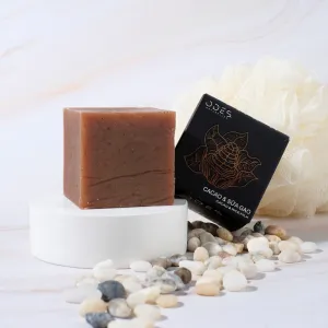 cacao & rice milk soap, preservative-free, nourishes healthy skin, soothes inflammatory acne, reduces irritation, gentle soap