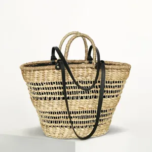 summer beach bag with leather strap, spacious bag shape, impressive and youthful color combination, durable bag for long-term use