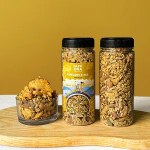 granola pineapple mix happi oha, vị trái cây ngọt thanh chua nhẹ, granola không đường, granola chua ngọt, ngũ cốc vị trái cây