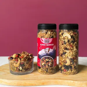 super berries granola, naturally sweet and tart flavor, sugar-free cereal, oat grain cereal, eat clean snack