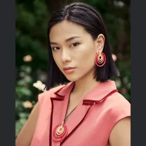 red phenomemal earrings & necklace, trendsetter collection modern design, bold color, easy to mix and match, suitable for various occasions