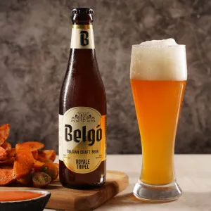 belgo royale tripel craft beer, originating from the middle ages, brewed according to ancient monk standards, fruity flavor, easy to drink