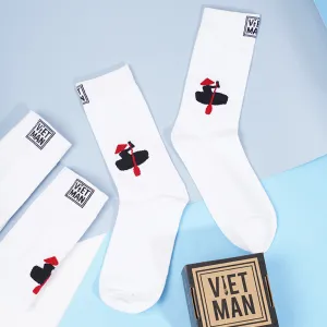 basket boat, crew cut socks, thick high-cuffed socks, men's white socks, women's white patterned socks, less elastic socks, gift for friends