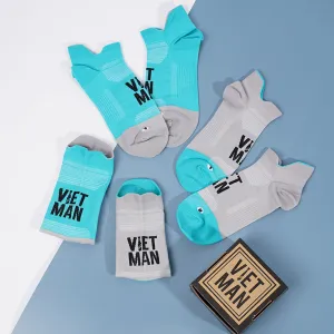 calm grey & electric blue, low cut socks, stretchy socks, non-slip socks, hiking socks, unisex socks, neon-colored socks