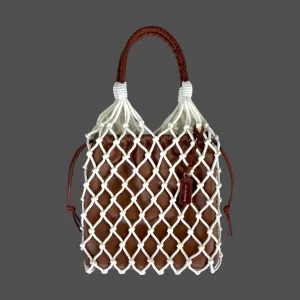 macramé latte bag, elegant and trendy color tone, made of sturdy sheweave rope, impressive design, unique fashion accessory