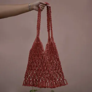 beach macramé bag, cute handwoven mesh bag, youthful design, practical layout, made of durable sheweave cotton rope