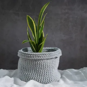 gray crochet cotton basket, handmade basket, sturdy cotton fiber, holding plant pots, durable and beautiful, long-term use