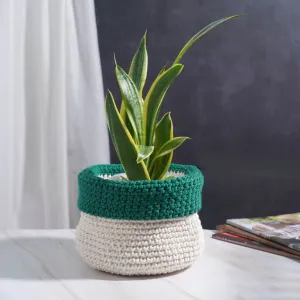 white with green border crochet cotton basket, unique color combination, thick and durable material, a gift for handmade enthusiasts