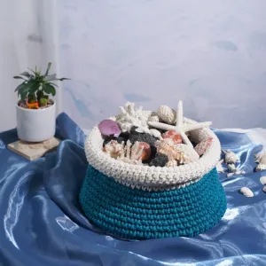 mallard with white border crochet cotton basket, refreshing color, ocean-themed style, storing miscellaneous items, room decoration