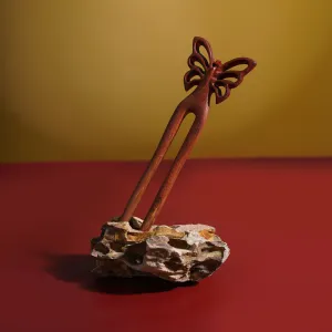 butterfly 3 wooden hair stick, sturdy wood material, easily creates various hairstyles, elegant butterfly design, traditional beauty