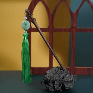 long tassel dangle wooden hair stick, intricate and elegant turtle shell patterns, regal beauty, suitable for traditional attires