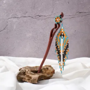 beaded dangle wooden hair stick, unique and impressive patterns, intricately handcrafted, youthful style, hair accessory